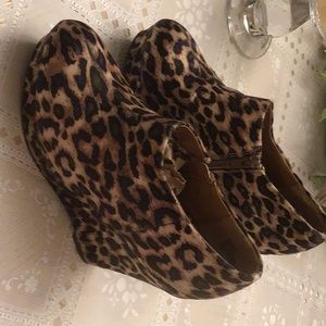Leopard wedge ankle boots